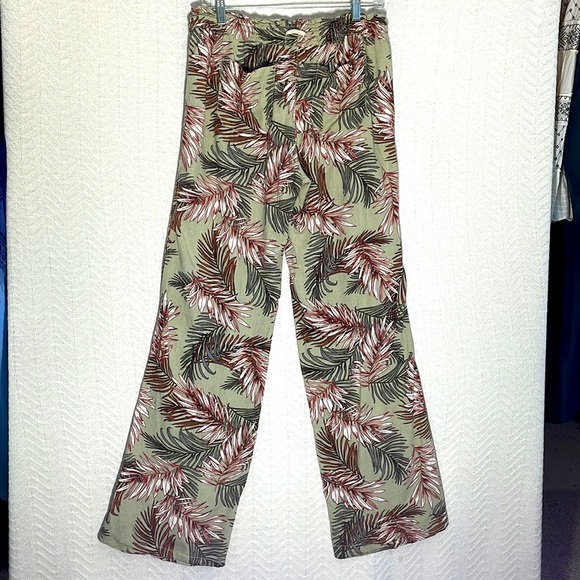 CALI 1850 Linen Pants Leisure Sage Palm Tropical Hawaii Beach Drawstring Size L - Picture 2 of 6